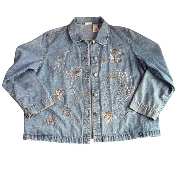 White Stag Jackets & Blazers - Vtg White Stag Womens XL Stone Embroidered Denim Jean Jacket Fall‎ Layers
